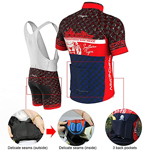 COMEIN Maillot Ciclismo Hombre, Ropa Ciclismo Hombre, Ropa Culote Conjunto Traje Culotte Deportivo con 9D Almohadilla De Gel para Bicicleta MTB Ciclista Bici (Rojo Azul, L)