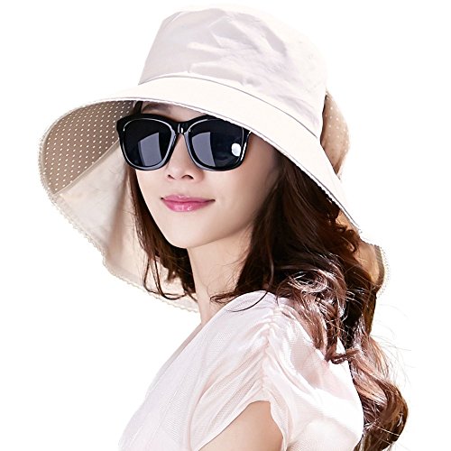 Comhats Algodon Sombreros Playa Mujer Verano Sombrero ala Ancha Sol Gorras y Sombreros protección UV UPF 50 Beige