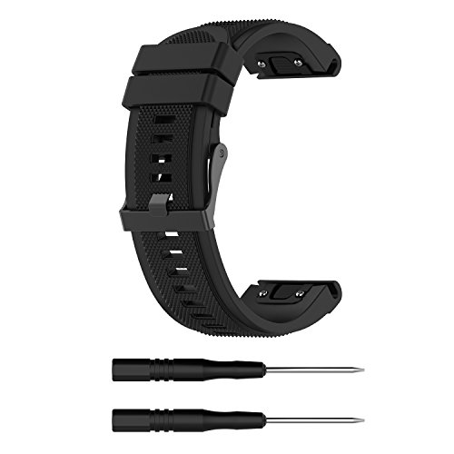 Compatible con Garmin Fenix 6X, correa de repuesto de silicona para Garmin Fenix 6X/6X Pro, Fenix 5X/5X Plus, ajuste rápido (26 mm negro)