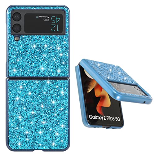 Compatible para Samsung Z Flip 3 5g Glitter, Funda Samsung Z Flip 3 5g Case Silicona Smartphone Samsung Z Flip 3 Cover Rosa (Azul, Samsung Z Flip 3 5g)