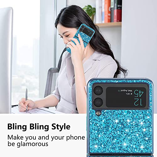 Compatible para Samsung Z Flip 3 5g Glitter, Funda Samsung Z Flip 3 5g Case Silicona Smartphone Samsung Z Flip 3 Cover Rosa (Azul, Samsung Z Flip 3 5g)