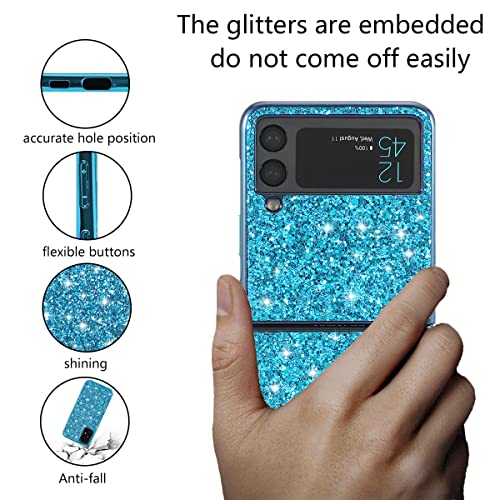 Compatible para Samsung Z Flip 3 5g Glitter, Funda Samsung Z Flip 3 5g Case Silicona Smartphone Samsung Z Flip 3 Cover Rosa (Azul, Samsung Z Flip 3 5g)