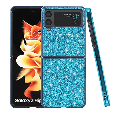 Compatible para Samsung Z Flip 3 5g Glitter, Funda Samsung Z Flip 3 5g Case Silicona Smartphone Samsung Z Flip 3 Cover Rosa (Azul, Samsung Z Flip 3 5g)