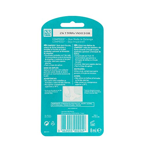 COMPEED Stick Anti-fricción 8 ml - Barra Anti -Fricción, Tratamiento de pies eficaz contra la fricción y la formación de ampollas.