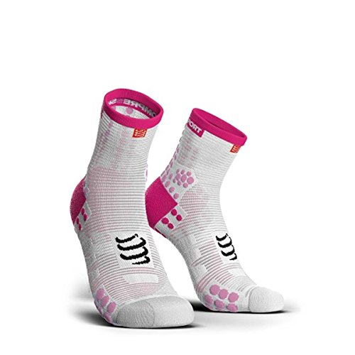 Compressport - Calcetines de carrera V3.0 Run, talla 42/44, color rosa y blanco