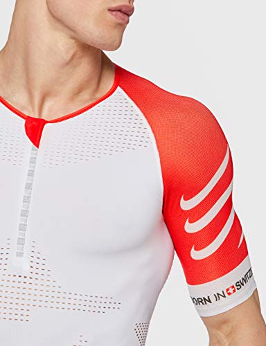 COMPRESSPORT - Camiseta de triatlón, Color Blanco/Rojo, Talla M