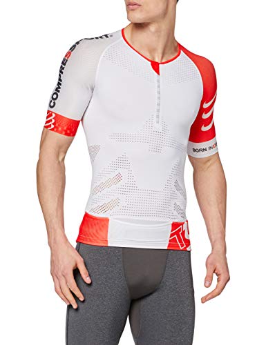 COMPRESSPORT - Camiseta de triatlón, Color Blanco/Rojo, Talla M