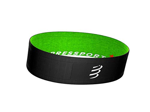 Compressport - Cinturón para correr, ciclismo y escalada - Free Belt - Ultraligero - Muy transpirable - Fibras suaves - No se balancea, Negro/Lime, XL/XXL