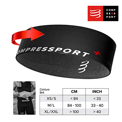 Compressport - Cinturón para correr, ciclismo y escalada - Free Belt - Ultraligero - Muy transpirable - Fibras suaves - No se balancea, Negro/Lime, XL/XXL