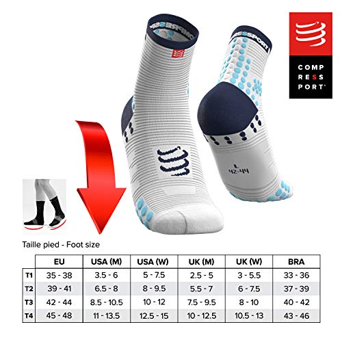 COMPRESSPORT Pro Racing Socks v3.0 Run High Calcetines para Correr, Unisex-Adult, Blanco/Azul, T1