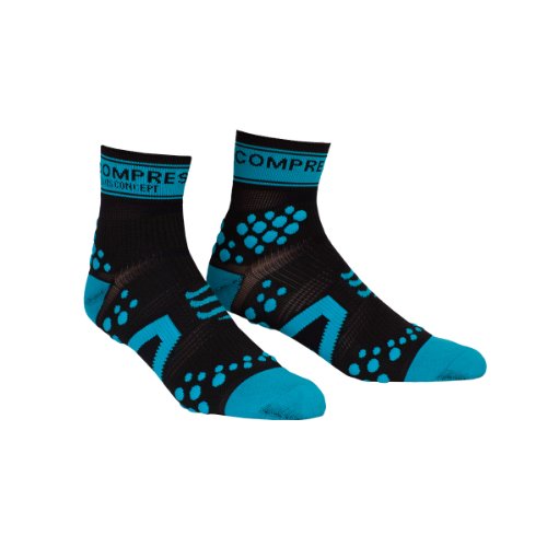 COMPRESSPORT Pro Racing V2 Run Hi - Calcetines para Hombre, Color Negro/Azul, Talla FR : XXL (Taille Fabricant : T5)