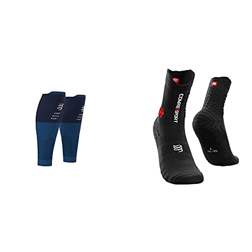 Compressport R2V2 - Manga De Compresión Para Las Pantorrillas - Protección Muscular + Pro Racing Socks V3.0 Trail Calcetines Para Correr, Unisex-Adult, Negro/Rojo, T3 (42-44 Eu)