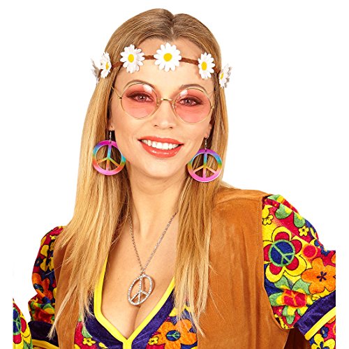 con Banda del Pelo, Pendientes y Gafas Set Disfraz Hippie Outfit años 60 Accesorio Moda Mujer Complemento Cabello Flower Power Accesorio Disfraz sesentero