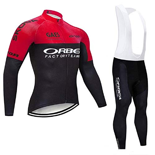 Conjunto Bicicleta Hombre Invierno Mangas Largas, Ropa Maillot Ciclismo Polar Térmico y Pantalones MTB con 5D Gel Acolchado