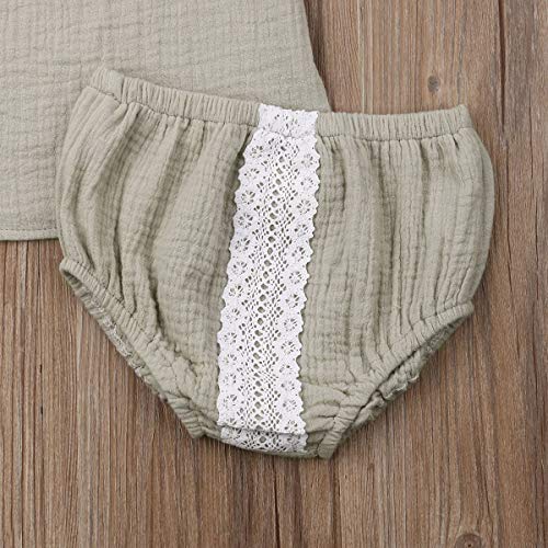 Conjunto de ropa de verano sin mangas de encaje con volantes de color sólido chaleco+cintura elástica corto florecedores infantiles 2 piezas conjuntos casuales, gris, 6-12 Meses