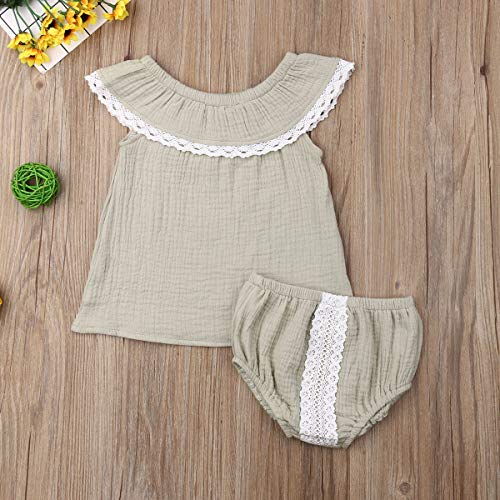 Conjunto de ropa de verano sin mangas de encaje con volantes de color sólido chaleco+cintura elástica corto florecedores infantiles 2 piezas conjuntos casuales, gris, 6-12 Meses