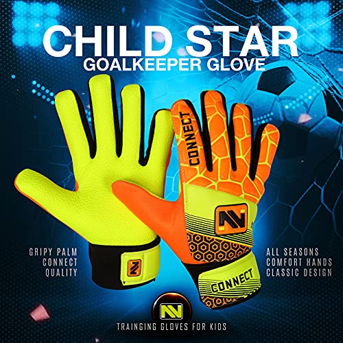 CONNECT GUANTES PARA NIÑOS, NIÑOS Y NIÑAS, JUNIOR, Fútbol Porteros, para Transing – NIÑOS, GRIP PERFIL RUTO (AMARILLO FLOURCENTE, 7)