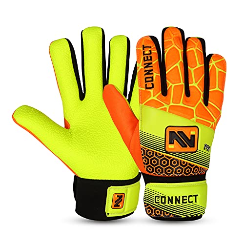 CONNECT GUANTES PARA NIÑOS, NIÑOS Y NIÑAS, JUNIOR, Fútbol Porteros, para Transing – NIÑOS, GRIP PERFIL RUTO (AMARILLO FLOURCENTE, 7)