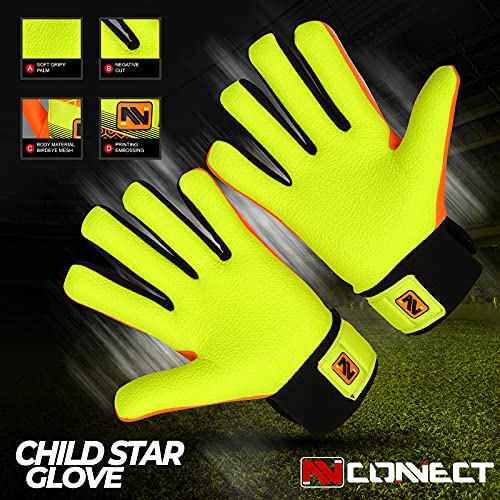 CONNECT GUANTES PARA NIÑOS, NIÑOS Y NIÑAS, JUNIOR, Fútbol Porteros, para Transing – NIÑOS, GRIP PERFIL RUTO (AMARILLO FLOURCENTE, 7)