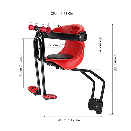 conpoir Asiento de bebé para Bicicleta Emblema de Seguridad para niños Asiento Delantero Amortiguador de Silla con Respaldo Pedales de pie