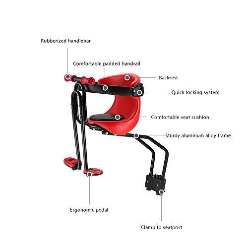 conpoir Asiento de bebé para Bicicleta Emblema de Seguridad para niños Asiento Delantero Amortiguador de Silla con Respaldo Pedales de pie