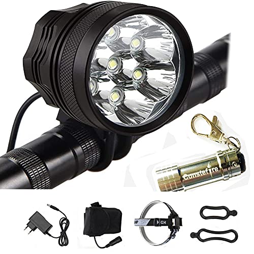 Constefire LED LUZ Linterna LáMPARA Torch Cree 7X LED de Bicicleta/Bici lámpara Luz LED Frontal luz de la Bicicleta Bicicletas (7 led, 3 Modos) con 6x16850 batería y Cargador & Llavero Linterna Torch