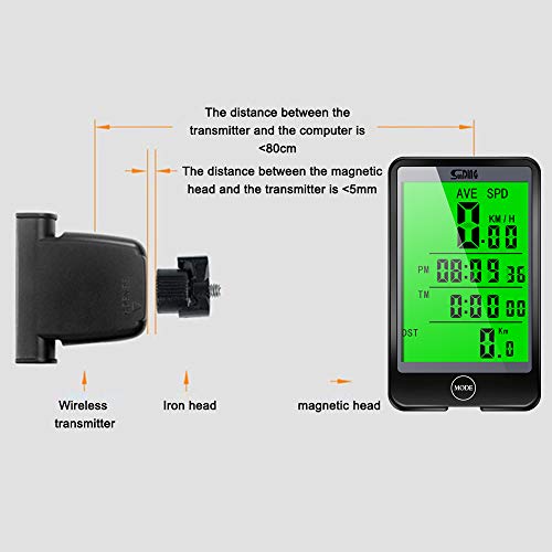 Contador de Bicicleta Multifunción Inalámbrico para Ordenador de Bicicleta,Cuentakilómetros Bicicleta,Impermeable,Contador Kilometrico,Cronómetro,Contador de Velocidad,Odomómetro,LCD Retroiluminación
