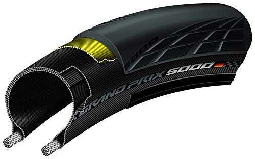 Continental Grand Prix 5000 Neumático Plegable para Bicicleta, Unisex Adulto, Negro, 28" | 700 x 25C + Tubo Race 28, S 60mm (18-25 - 622/630)
