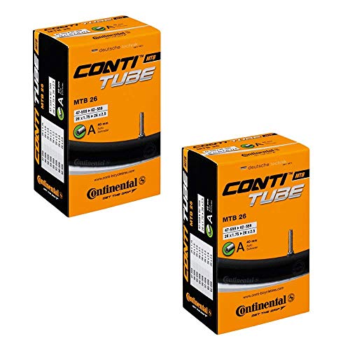 Continental Pack 2 cámaras MTB 26 1.75-2.5, válvula Schrader (Gruesa), 42 mm, Unisex Adulto, Negro, [47-559->62-559]
