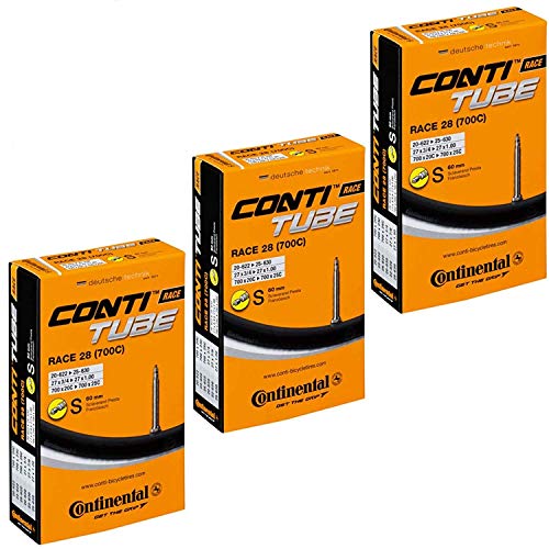 Continental Pack 3 cámaras 28, 20-25, válvula Presta (Fina), 60 mm, Ciclismo, Negro, 700c Road