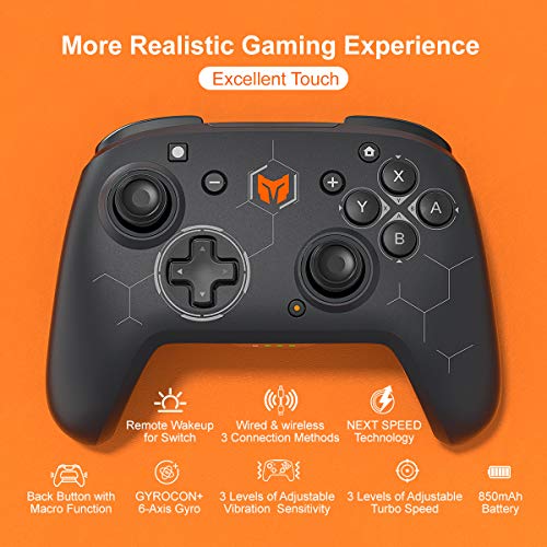 Controlador inalámbrico para Switch/Switch Lite/Windows10 PC/Android9.0+,Vibración de Doble Motor de 6 Ejes, Soporte Turbo / Somatosensorial, Enchufe y Juego con Cable(C2)