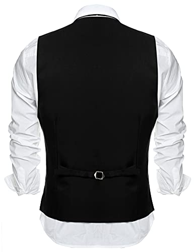 COOFANDY Chaleco de traje de hombre con cuello en V, sin mangas, chaleco de corte ajustado, chaleco formal, clásico, monocolor, para negocios, informal, boda, 93-negro, M