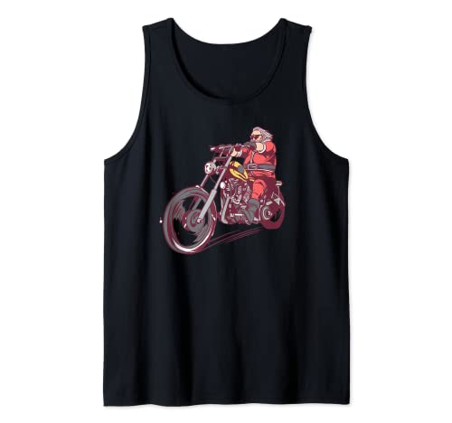 Cool Biker Santa Claus Montar Motocicleta Navidad Camiseta sin Mangas