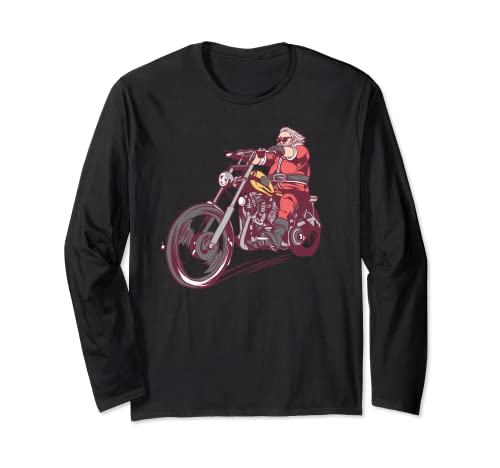 Cool Biker Santa Claus Montar Motocicleta Navidad Manga Larga