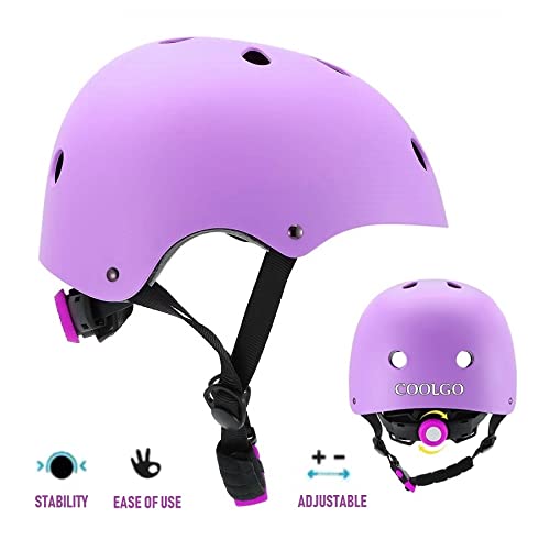 COOLGO Casco Bici Niño, 7 In 1 Set de protección para niños, Casco y Coderas, Rodilleras, para IR con Patines, Bici, Patineta o Patinete (Púrpura)