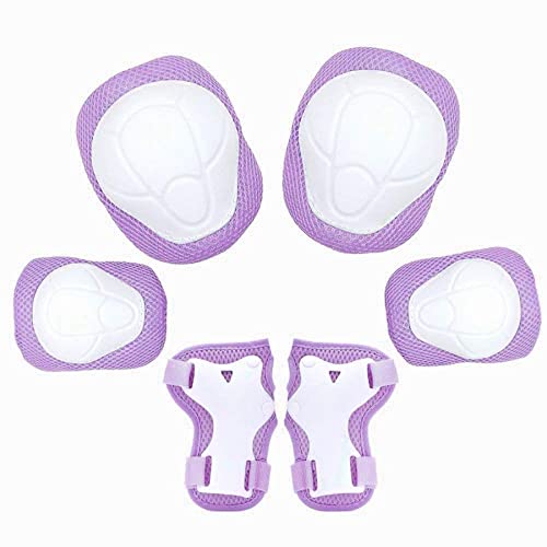 COOLGO Casco Bici Niño, 7 In 1 Set de protección para niños, Casco y Coderas, Rodilleras, para IR con Patines, Bici, Patineta o Patinete (Púrpura)