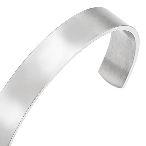 COOLSTEELANDBEYOND 19CM Clásico Ajustable Pulsera de Hombre Mujer, Brazalete de Acero Inoxidable, Color Plata, Satinado