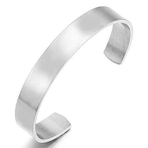 COOLSTEELANDBEYOND 19CM Clásico Ajustable Pulsera de Hombre Mujer, Brazalete de Acero Inoxidable, Color Plata, Satinado