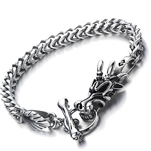 COOLSTEELANDBEYOND Biker Brazalete del Dragón, Pulsera de Hombre, Cadena Barbada, Acero Inoxidable, Estilo Gótico Retro Vintage