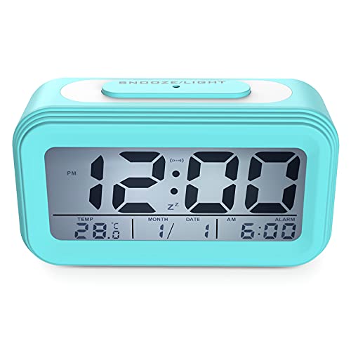 Coolzon Despertador Digital, Alarma Reloj Despertador Pilas para Infantil Niño Adulto, Despertador de Viaje Silencioso con Pantalla LED Calendario Temperatura Función Snooze Luz Nocturna, Azul