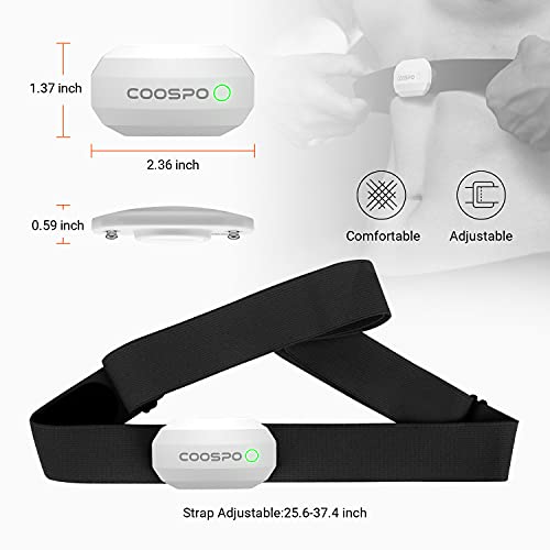 CooSpo Frecuencia de Cardíaca Monitor Sensor Banda Ant+ y Bluetooth HRM Sensor de Pulsómetros con Pecho Funciona con Aplicaciones de Fitness, Ciclocomputadores