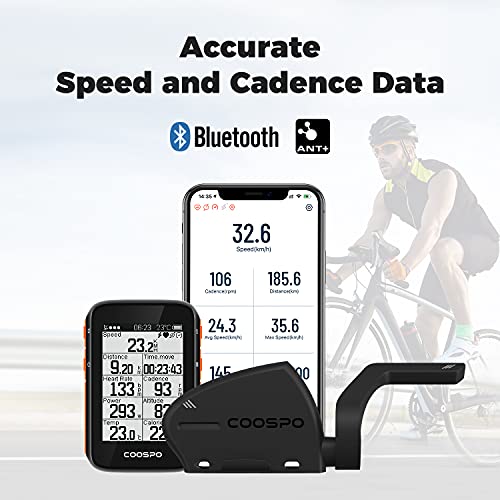 COOSPO Sensor de Velocidad y Cadencia para Bicicleta 2 en 1, Sensores de Ciclismo Bluetooth y ANT+ con Indicadores LED, Sensor RPM para Bicicleta Impermeable IP67