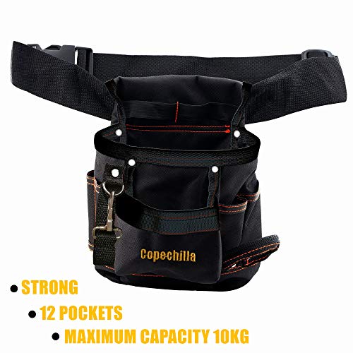 Copechilla bolsa herramientas negro con cinturón ajustada,resistente y profesional,Material lona oxford espesado,para electricistas, técnicos…