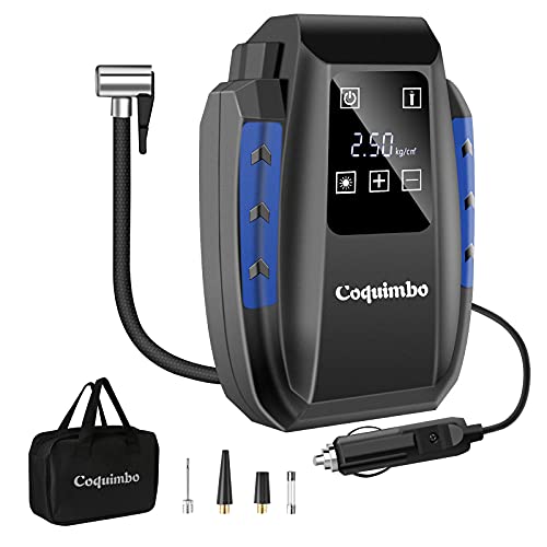 Coquimbo Compresor Aire Coche Portátil, DC 12V Inflador Ruedas Coche, Digital Bicicleta Inflador Bomba de Aire Coche Accesorios para Automóvil, Bicicleta, Motocicleta y Pelota (Azul)