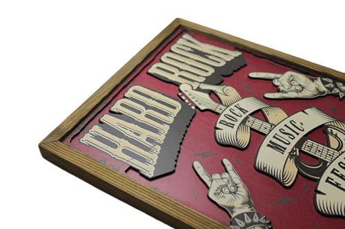 Cordelia Hard Rock Decoración de Pared Vintage Cuadro de Madera con Aplicaciones 3D en un Marco de Madera de Pino Hecho a Mano,Arte de Pared para Apartamento,Bar,Cafetería,Taller o Como Regalo