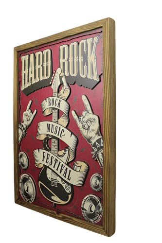 Cordelia Hard Rock Decoración de Pared Vintage Cuadro de Madera con Aplicaciones 3D en un Marco de Madera de Pino Hecho a Mano,Arte de Pared para Apartamento,Bar,Cafetería,Taller o Como Regalo