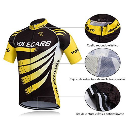 Cornasee Ropa Ciclismo Verano para Hombre Ciclismo Maillot y Culotte Pantalones Cortos (Amarillo,L)