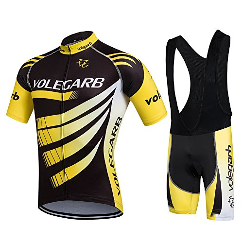 Cornasee Ropa Ciclismo Verano para Hombre Ciclismo Maillot y Culotte Pantalones Cortos (Amarillo,L)