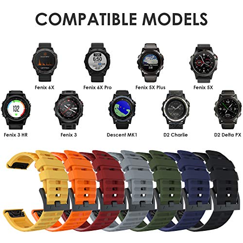 Correa para Fenix 6X/Fenix 6X Pro/Fenix 3 HR Pulsera, 26mm Silicona Pulsera Impermeable Correas de Repuesto para Fenix 6X/Fenix 6X Pro/Fenix 5X/Fenix 5X Plus/Fenix 3/Fenix 3 HR/Descent Mk1