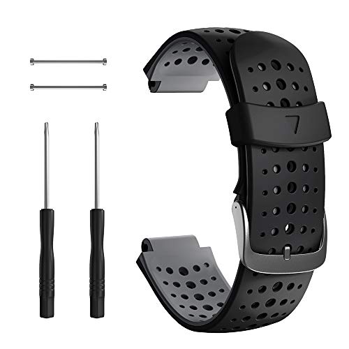 Correa para Garmin Forerunner 235, Correa de Reloj de Silicona Suave Compatible con Garmin Forerunner 235/220/230/620/630/735 XT (Negro+Grsi)